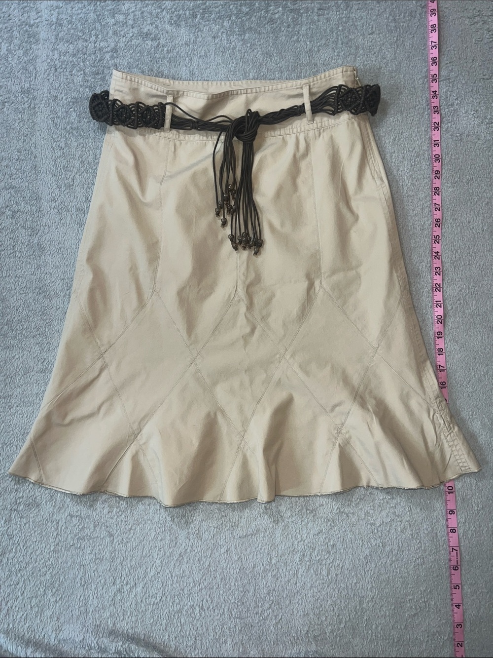 DKNY Cream A-Line Skirt with Braided Dark Brown Belt